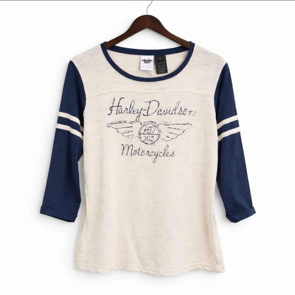 Harley-Davidson Raglan Baseball Tee 3/4 Sleeve Graphic Biker Shirt Sz Lg